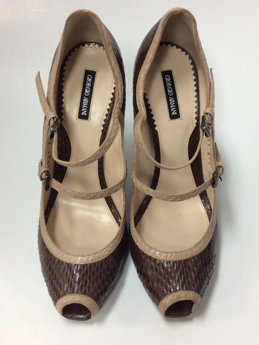 Giorgio Armani Snake Print Peep Toe Pumps Size: 6